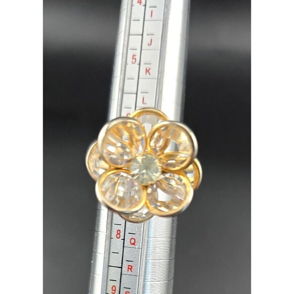Gold-Tone Adjustable Flower Ring With Crystal Petals & Centerpiece - Picture 3 of 8